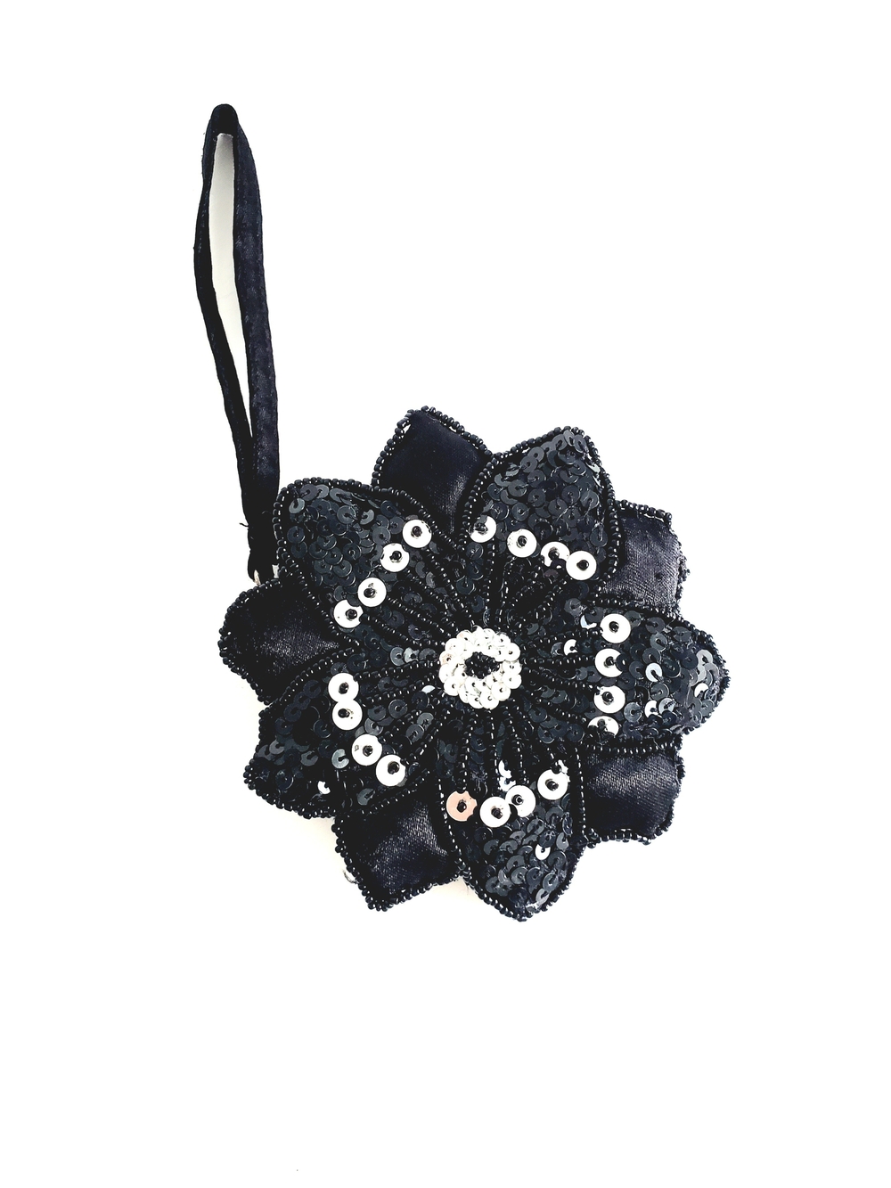 Embellished Black Flower Wristlet Bag